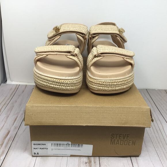 Steve Madden Womens Bigmona Raffia Platform Sandals Natural Tan Size 9.5 - Picture 1 of 6